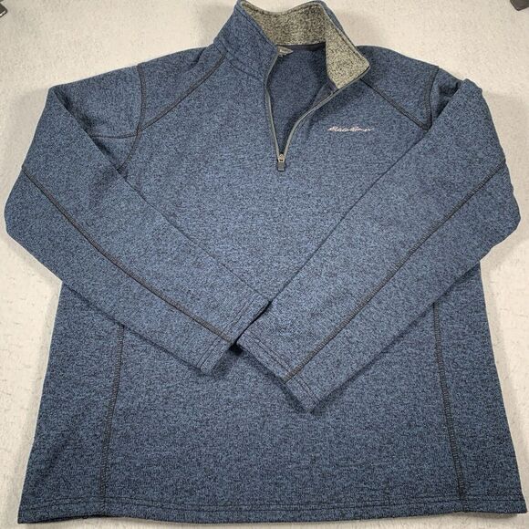 Eddie Bauer Sweater Mens XL Blue Pullover Mock‎ Neck Polyester 1/4 Zip - Picture 1 of 11
